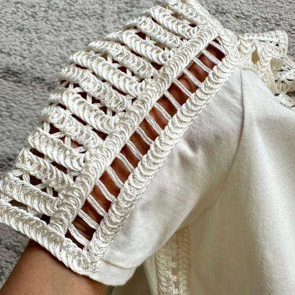 Maje Titre White Crochet Short Sleeve Top Size M - Picture 8 of 12